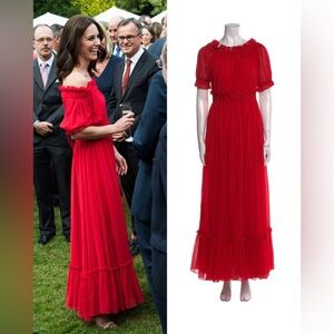 NWT Alexander McQueen Red Off-the-Shoulder Maxi Dress ASO Kate Middleton - US4